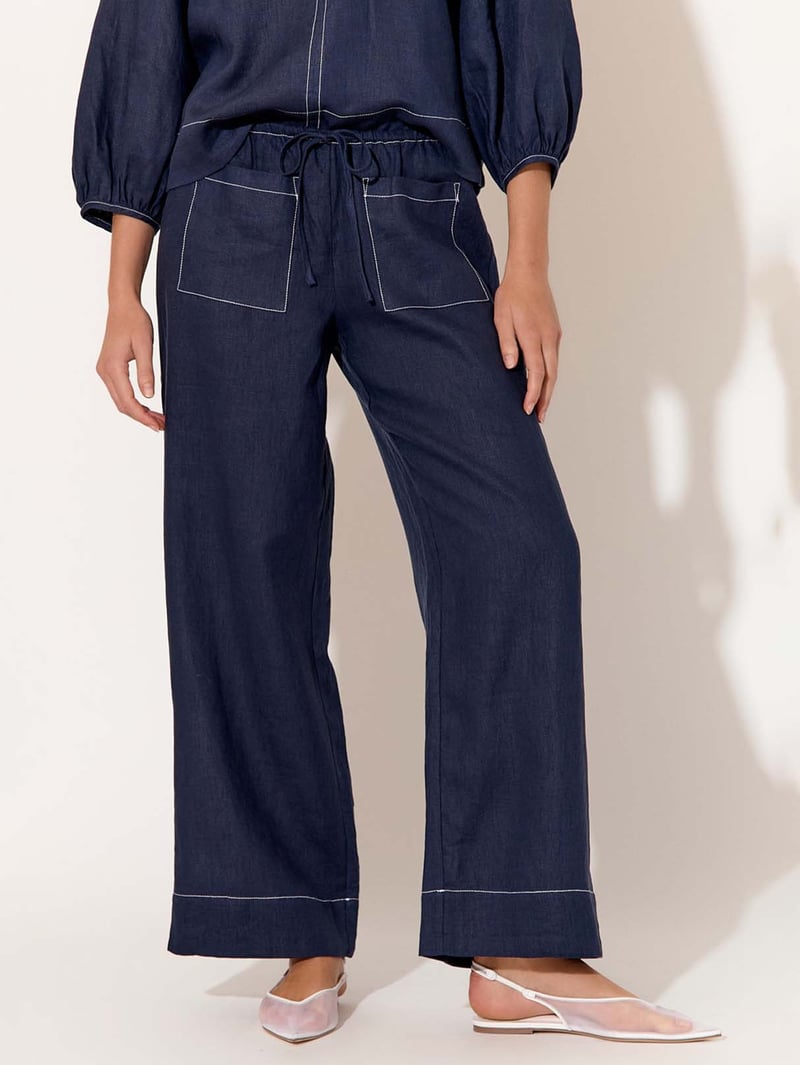 Drawstring Pocket Front Pants Navy adorne