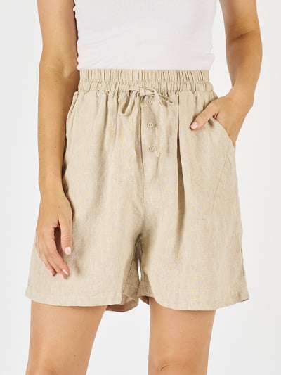 Button Detail Linen Short Beige Worthier