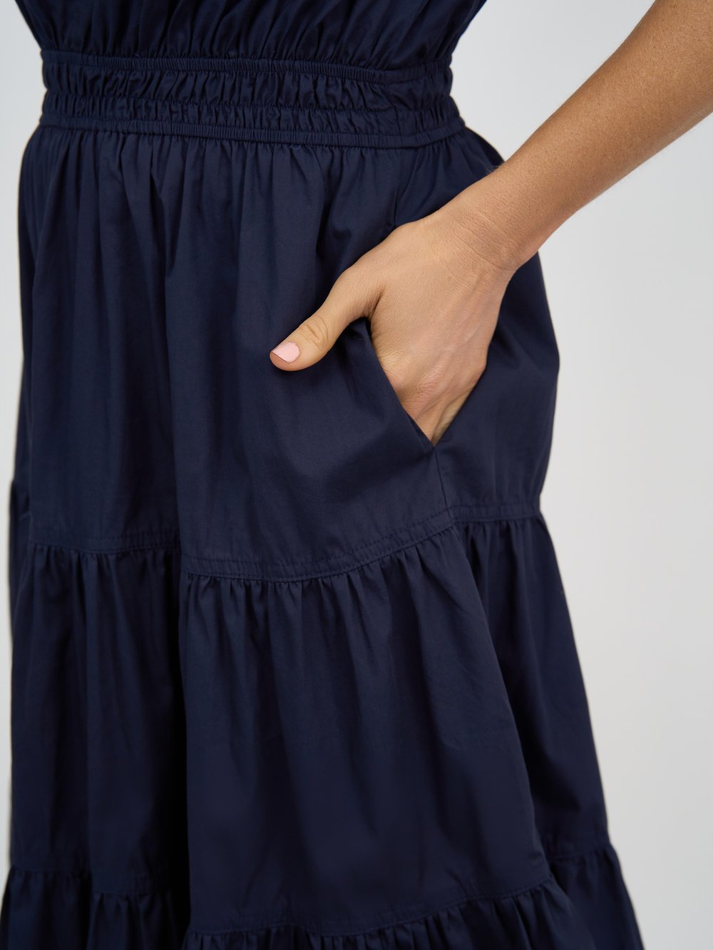 Elastic Waist Tier Dress Navy Leoni