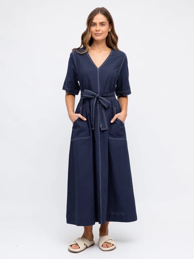 Contrast Stitch Maxi Dress Navy Label of Love