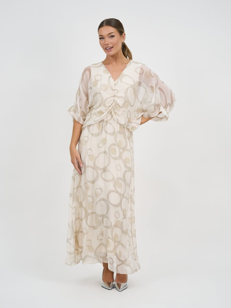 Gathered Silk Blend Dress Ivory La Strada