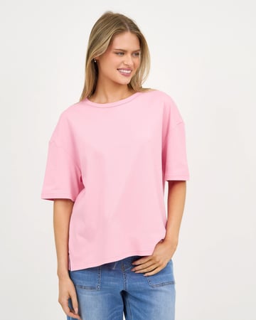 Cotton Jersey Relaxed Tee Pink Liberty Rose
