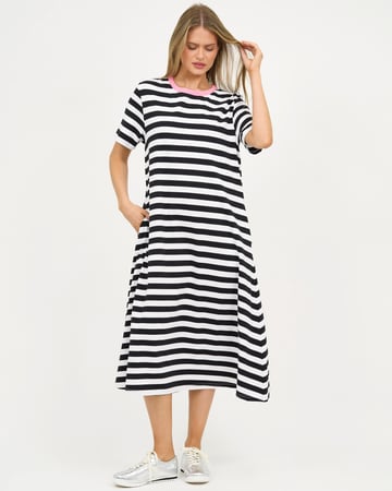 Contrast Trim Cotton Jersey Dress Pink Liberty Rose