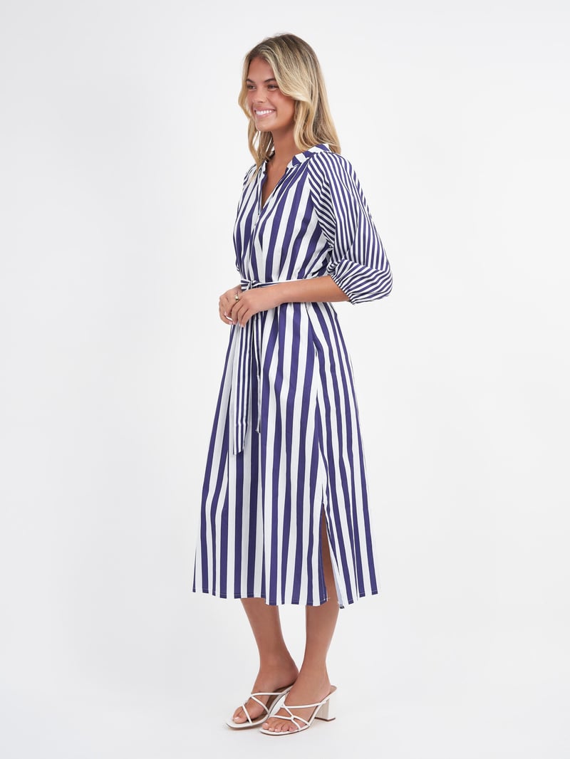 Relaxed Puff Sleeve Dress Navy Dresses