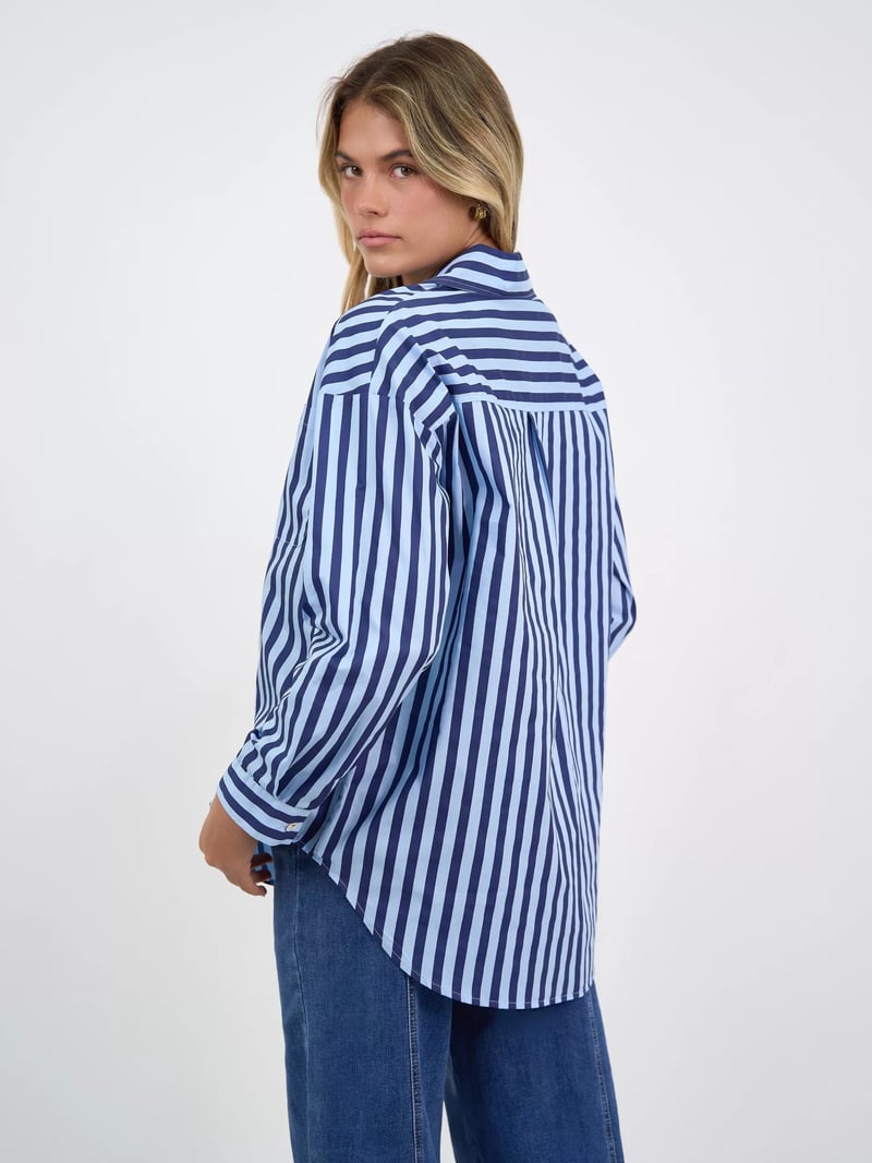 Striped Cotton Relaxed Shirt Blue Worthier