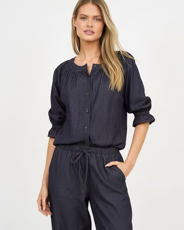 Gathered Light Denim Shirt Navy Liberty Rose