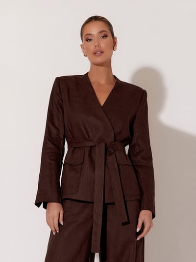 Linen Wrap Jacket Chocolate adorne