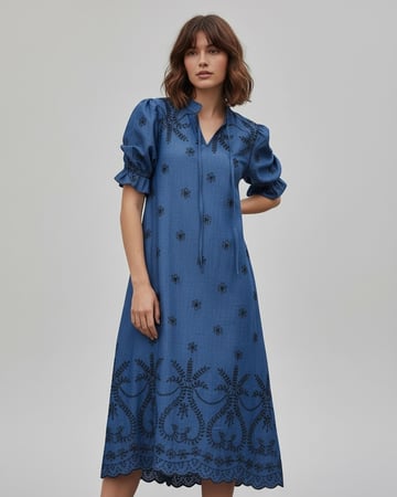Embroidered Denim Dress Mid Denim Liberty Rose