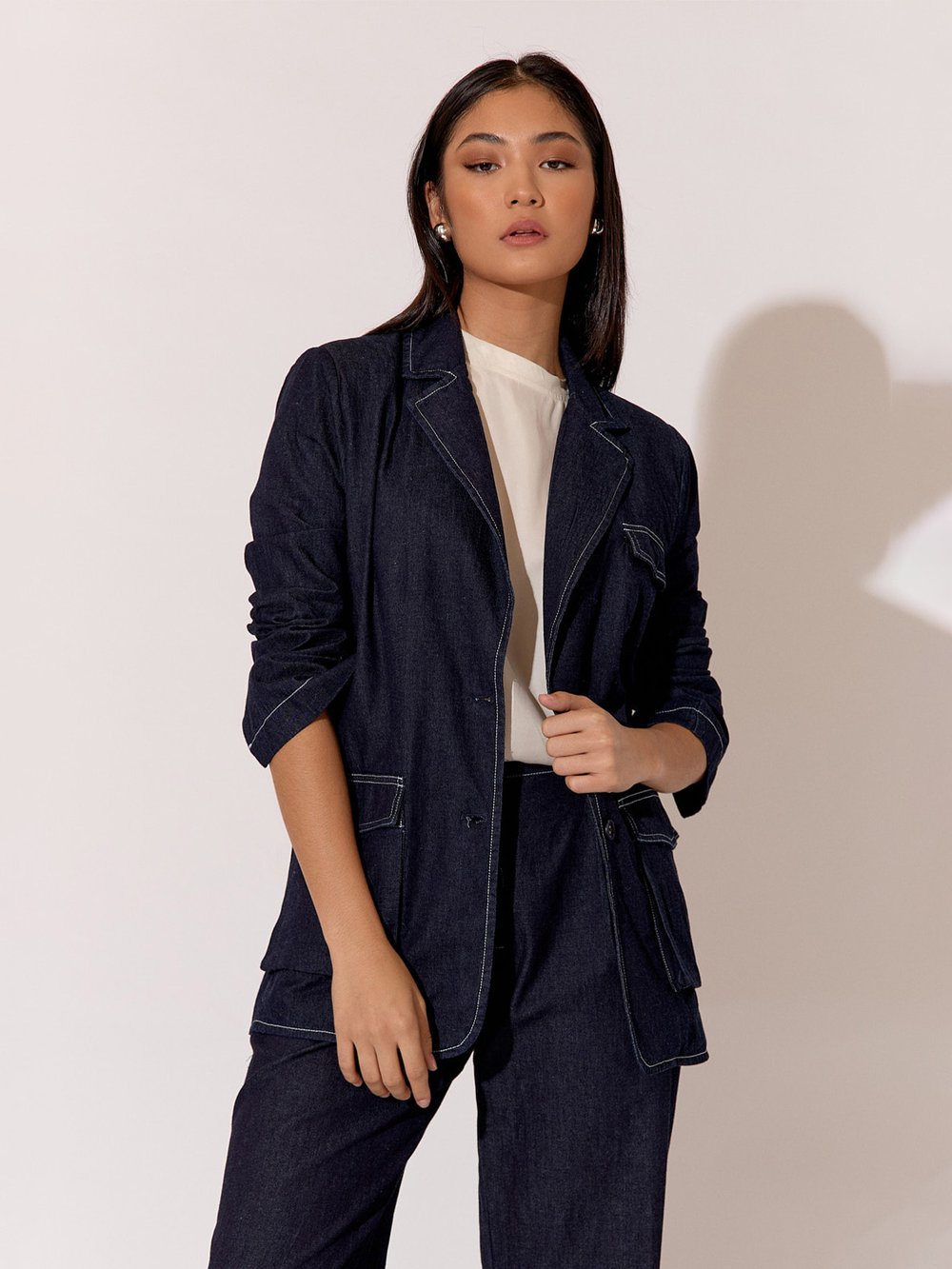 Relaxed Denim Blazer Navy adorne