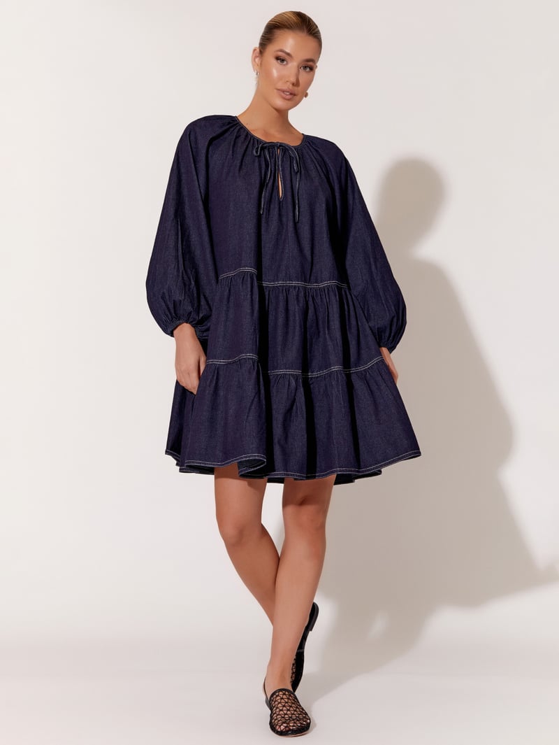 Tiered Denim Dress Navy adorne