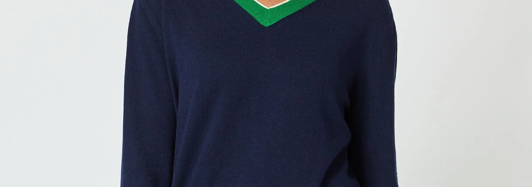 V Neck Trim Jumper Navy Gordon Smith