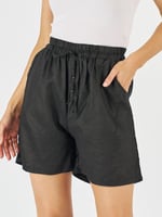 Button Detail Linen Short Black Worthier