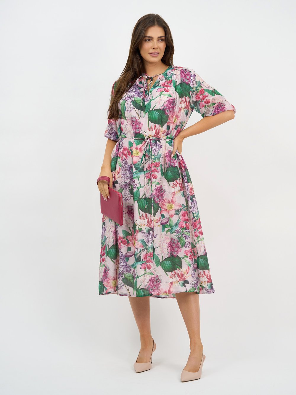 Tie Neckline Dress Pink Liberty Rose