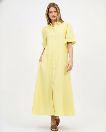 Maxi Linen Shirt Dress Yellow Liberty Rose