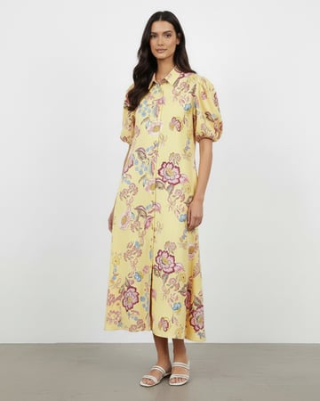 Maxi Cotton Shirt Dress Lemon Liberty Rose