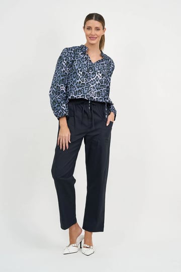 Cotton Frill Neck Top Slate Liberty Rose