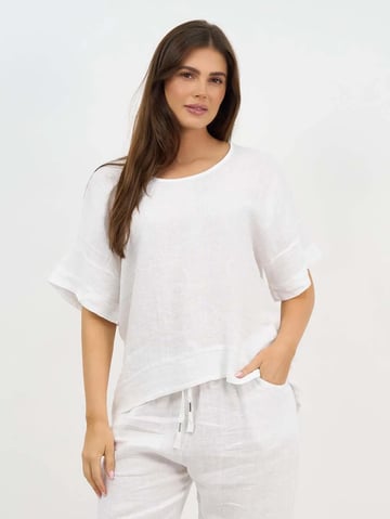 Relaxed Linen Trim Top White La Strada
