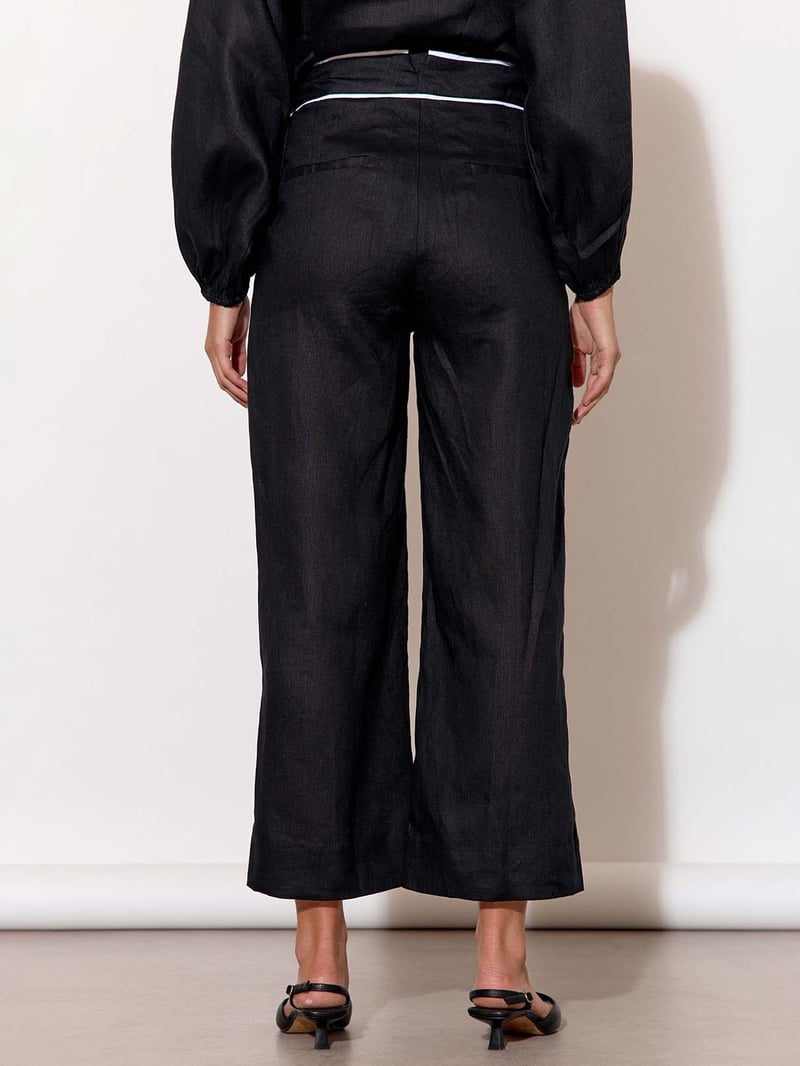 Contrast Trim Linen Pant Black adorne