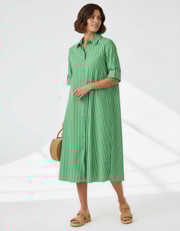 Cotton Relaxed Shirt Dress Green Liberty Rose