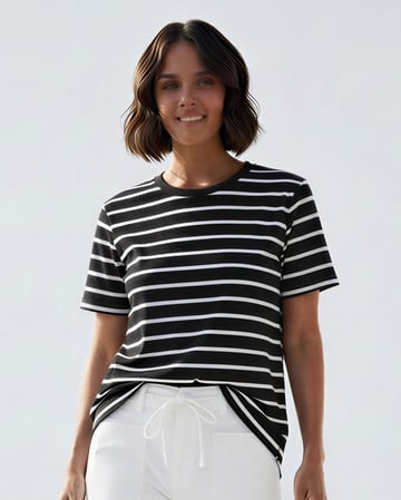 Cotton Jersey Stripe Tee Black Liberty Rose