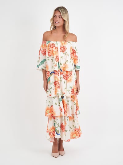 Off Shoulder Linen Dress Peach La Strada