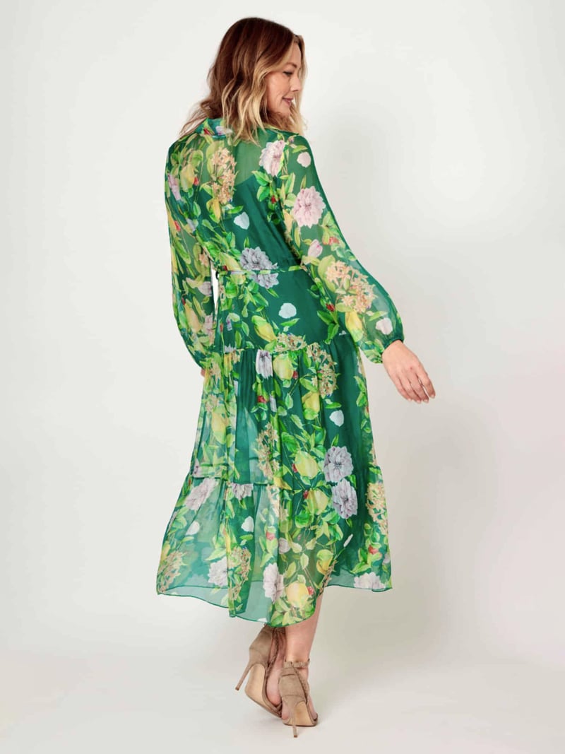 Silk Tier Shirt Dress Green Dresses