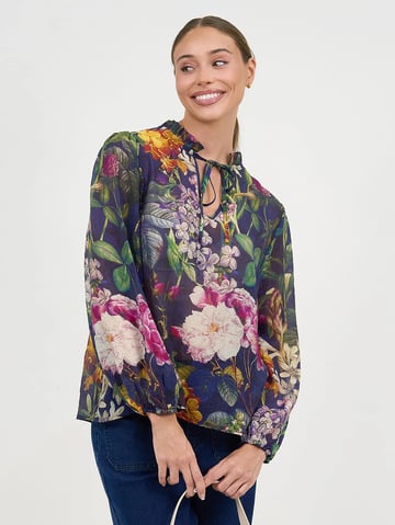 Frill Neck Tie Top Navy Liberty Rose