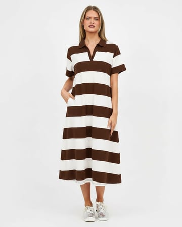 Polo Cotton Jersey Stripe Dress Chocolate Liberty Rose
