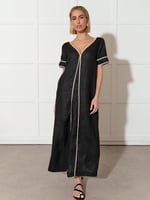 Contrast Maxi Linen Dress