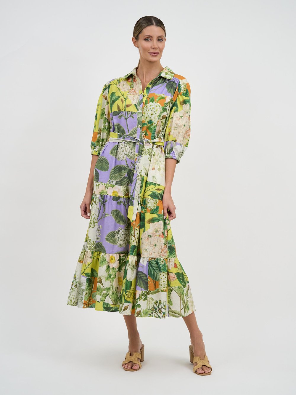 Linen Tier Shirt Dress Lemon Liberty Rose