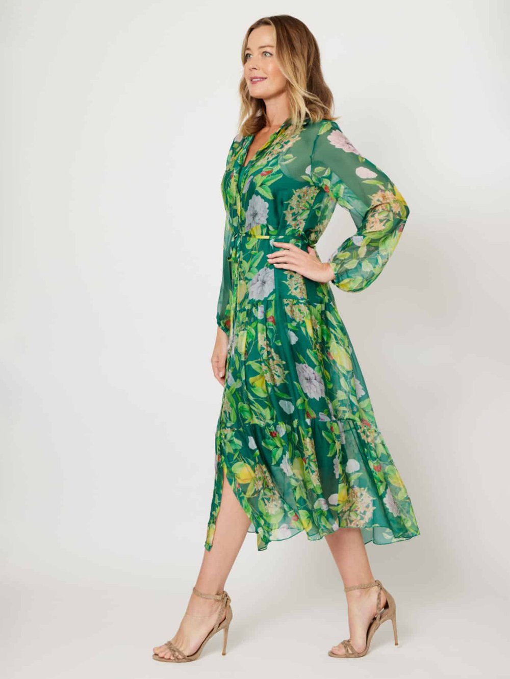 Silk Tier Shirt Dress Green Dresses