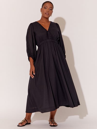 Gathered Neckline Midi Dress Black adorne