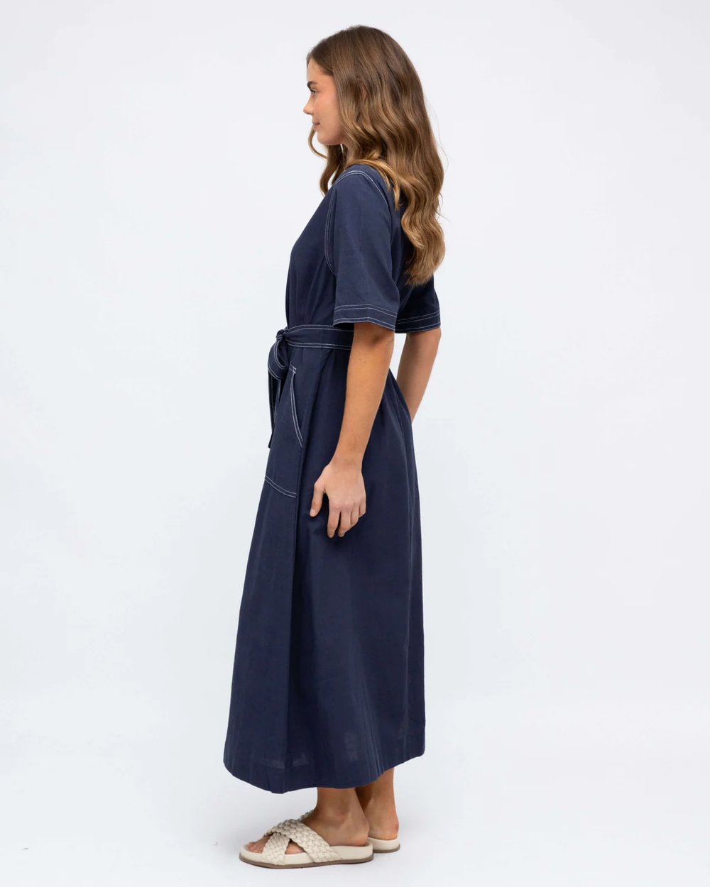 Contrast Stitch Maxi Dress Navy Label of Love