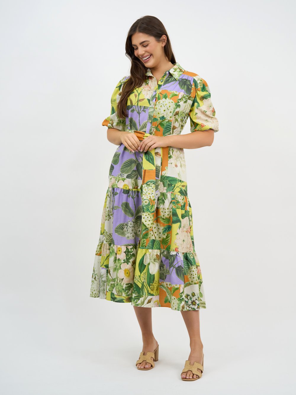 Liberty Rose Linen Tier Shirt Dress Lemon Florence Store