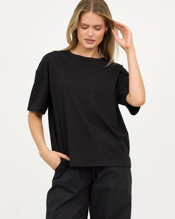 Cotton Jersey Relaxed Tee Black Liberty Rose