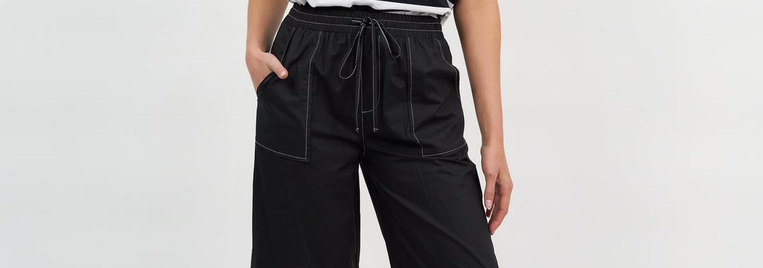 Stitch Detail Cotton Pant Black Essentials