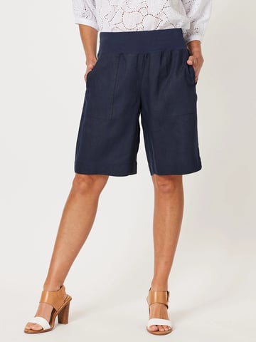 Jersey Waist Linen Short Navy Gordon Smith