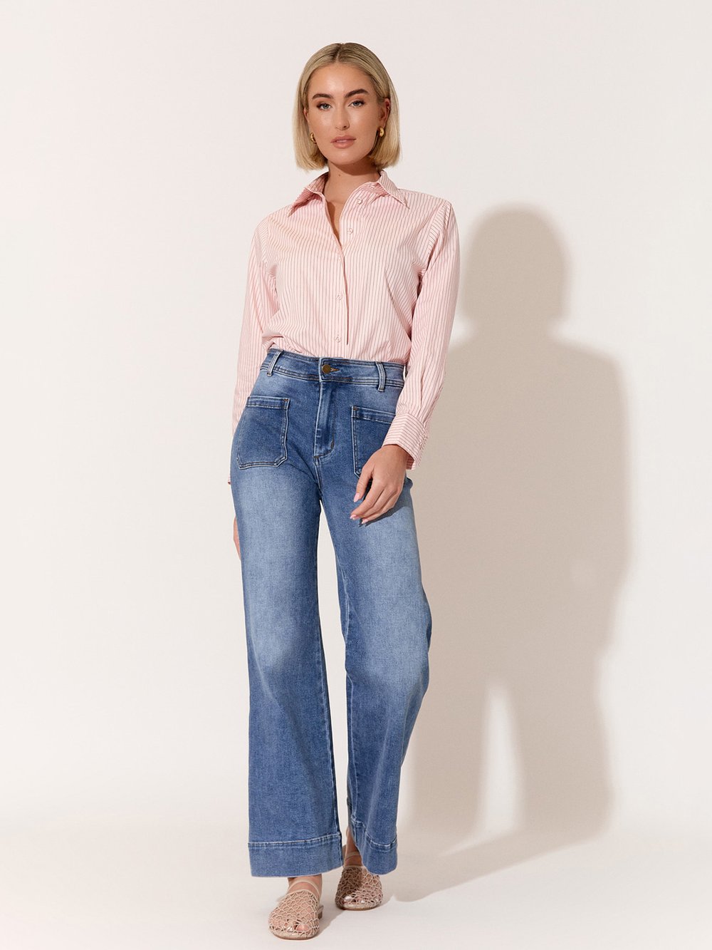 Striped Poplin Shirt Pink Adorne