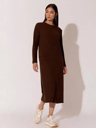 Ribbed Knit Dress Brown Adorne