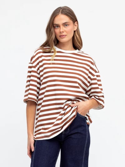 Striped Jersey Tee Tan Ebby & I