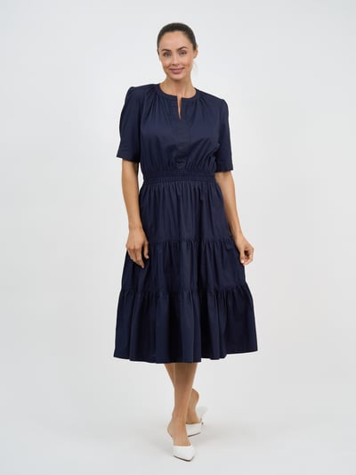 Elastic Waist Tier Dress Navy Leoni