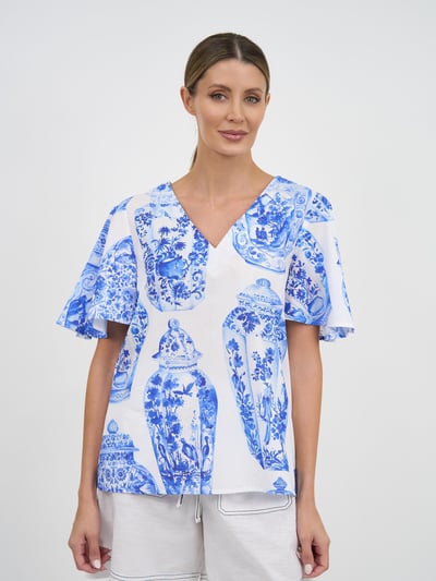 Flute Sleeve Cotton Top Blue Liberty Rose