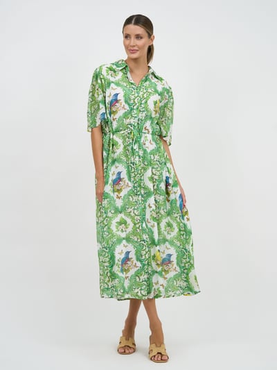 Flute Sleeve Shirt Dress Green Liberty Rose