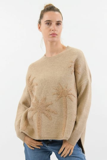 Embroidered Palm Knit Latte Worthier