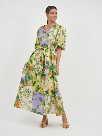 Vee Neck Puff Sleeve Dress Lemon Liberty Rose