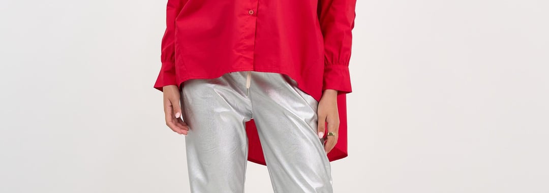 Cotton Ruched Sleeve Shirt Red La Strada