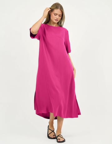 Cupro Relaxed Dress Magenta Liberty Rose