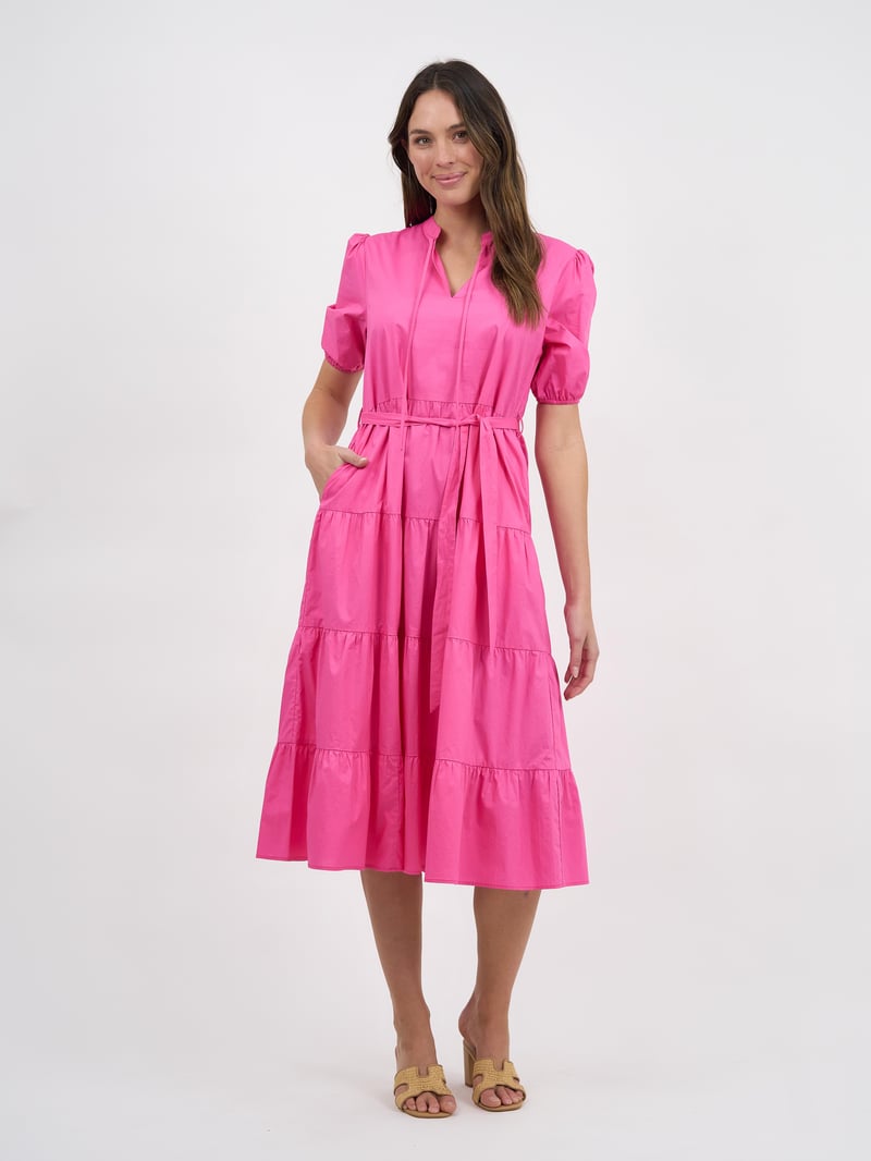 Cotton Tiered Dress Pink Liberty Rose