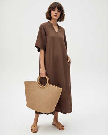 Embroidered Cotton Dress Chocolate Liberty Rose