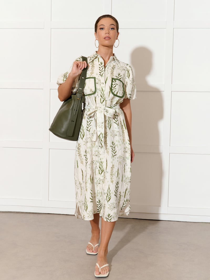 Pocket Front Linen Dress Green adorne